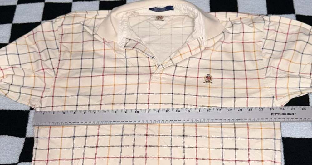 Tommy Hilfiger Vintage Long Sleeve Plaid Polo Shirt Crest Logo Men's Size L